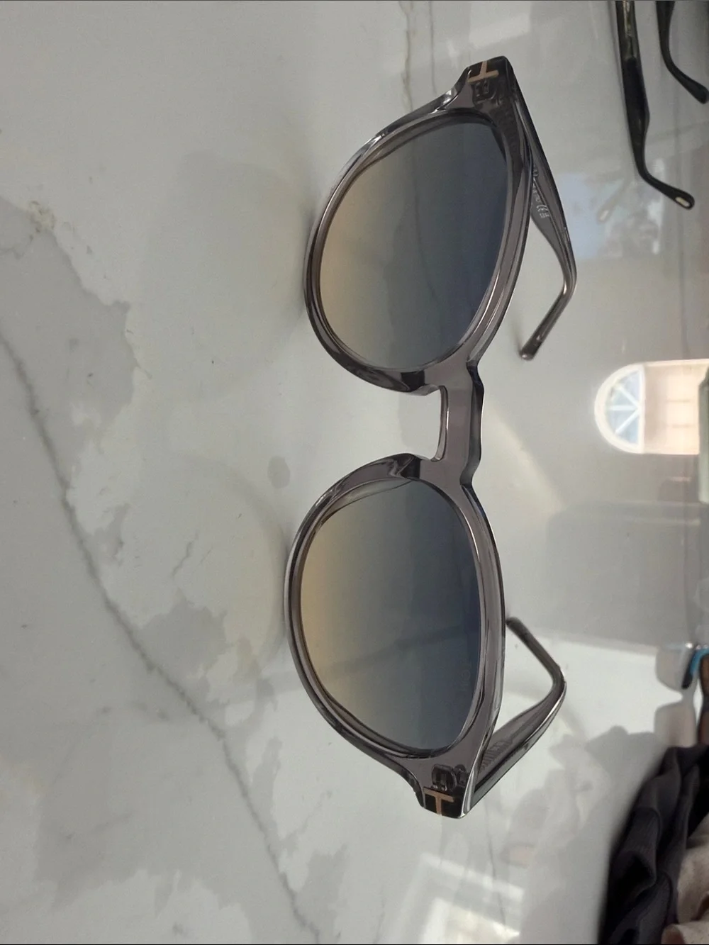 Tom Ford Gray Transparent Frame Sunglasses with Gradient Smoke Lenses